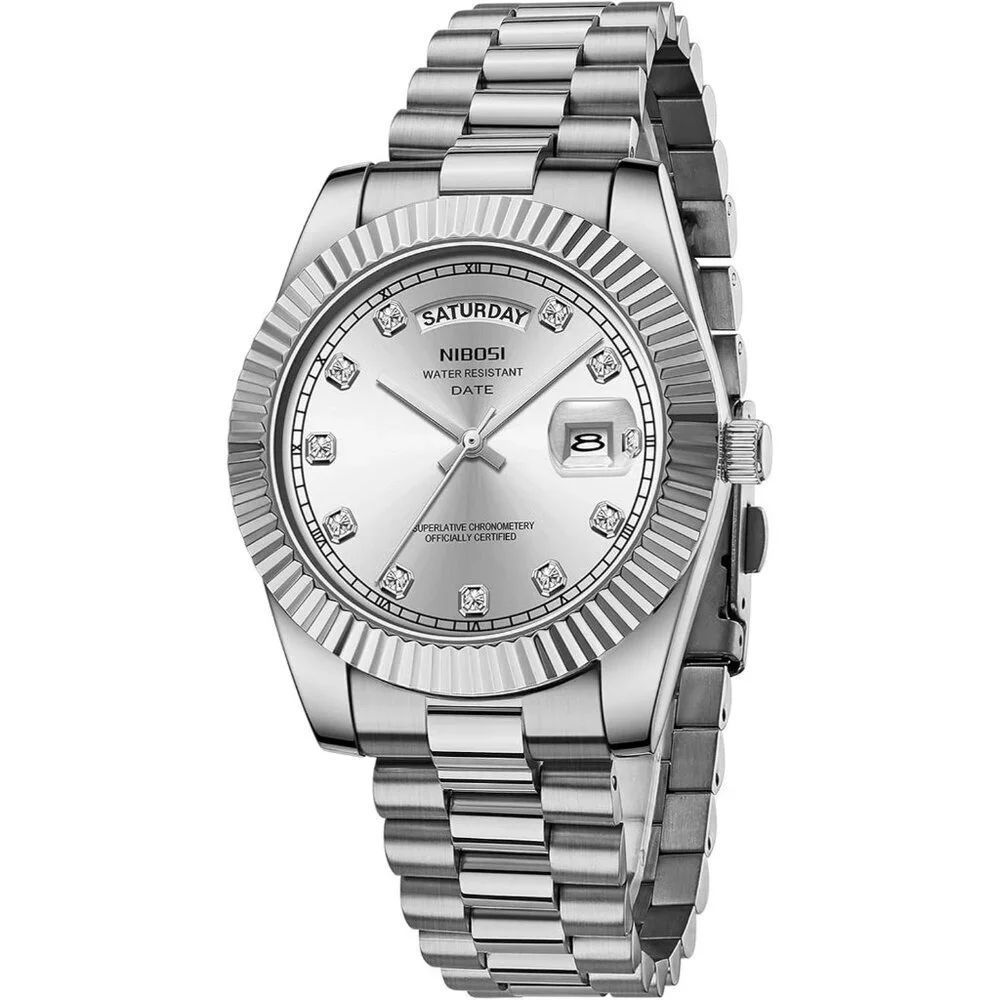 Men's All Silver Stainless Steel Analog Classic Design Stylish Wrist Dress Watch
